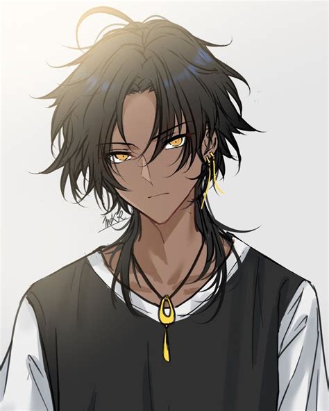An Anime Character With Black Hair And Yellow Eyes