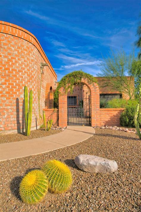 Entrance Of A House With Hollow Bricks Wall In Tucson Arizona Stock