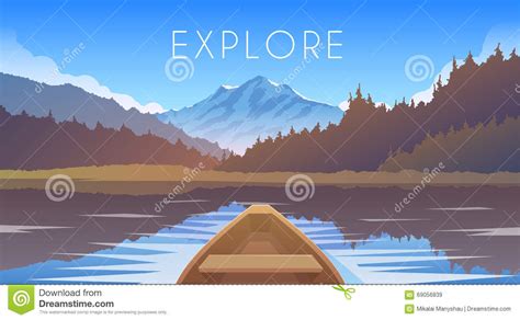 Sailing Boat Mountain Landscape Stock Vector Illustration Of