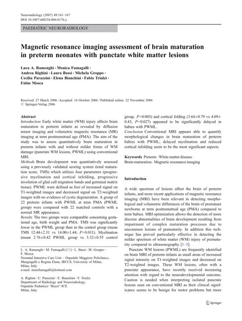Pdf Magnetic Resonance Imaging Assessment Of Brain Maturation In