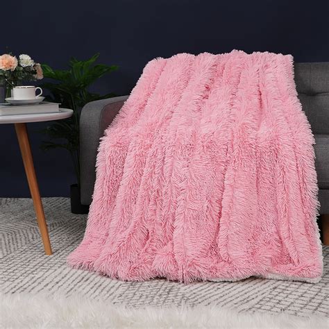 Piccocasa Faux Fur Blanket Soft Warm Reversible Shaggy Sherpa Pink Queen 230 X 230cm 90 X 90