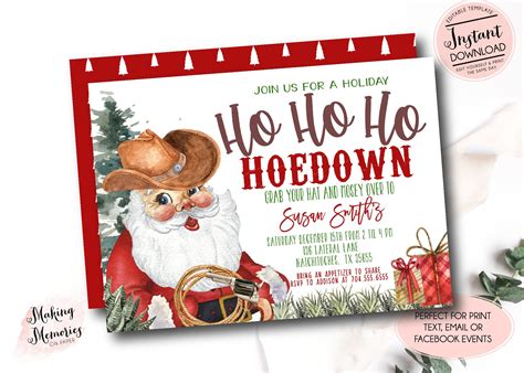 Country Hoedown Christmas Invitation Santa Ho Ho Hoedown Etsy Canada