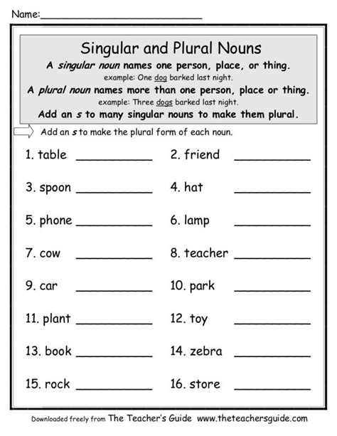 Singular And Plural Nouns 4 Worksheet For 2nd 4th Grade Lesson Planet