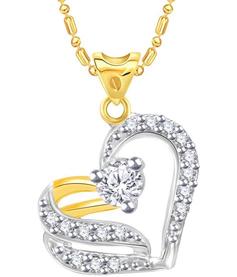 Vk Jewels Sensational Heart Gold Rhodium Plated Alloy Cz American Diamond Pendant With Chain