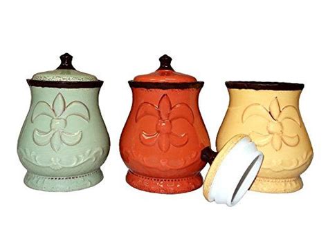 Tuscany Colorful Hand Painted Fleur De Lis 7h Canisters Set Of 3