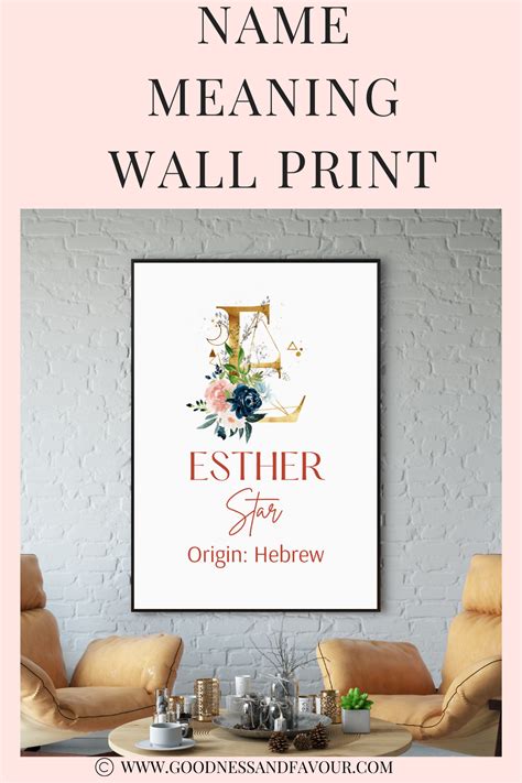 Esther Name Meaning Printable Kids Room Wall Art Baby Name Etsy