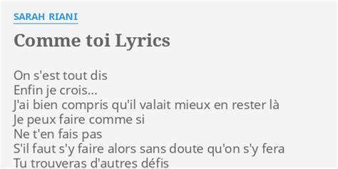 Comme Toi Lyrics By Sarah Riani On Sest Tout Dis