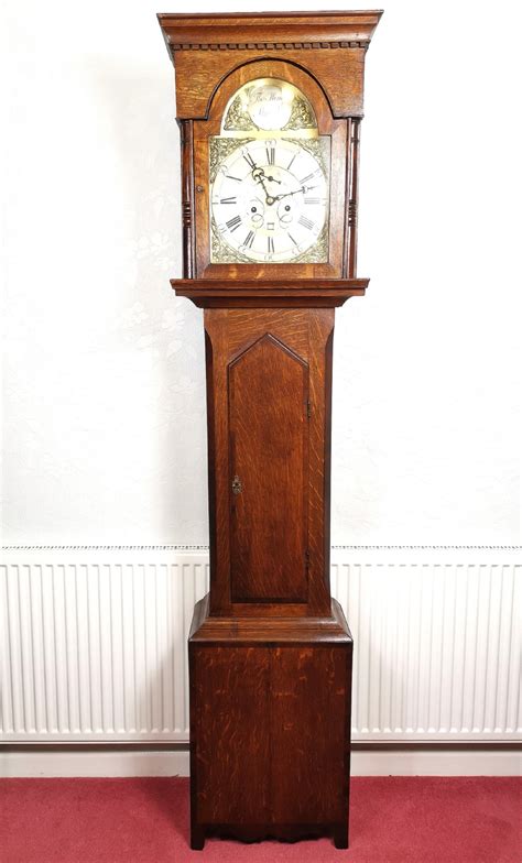 English 18th C Georgian Oak Grandfather Longcase Clock By Thomas King Of Alnwick With Brass