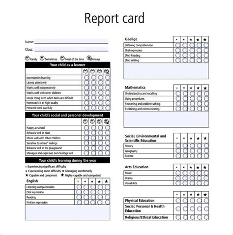 Kindergarten Report Card Template Template Business