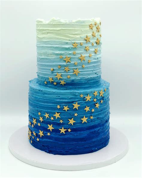 Homemade Blue Ombre Birthday Cake With Italian Meringue Buttercream