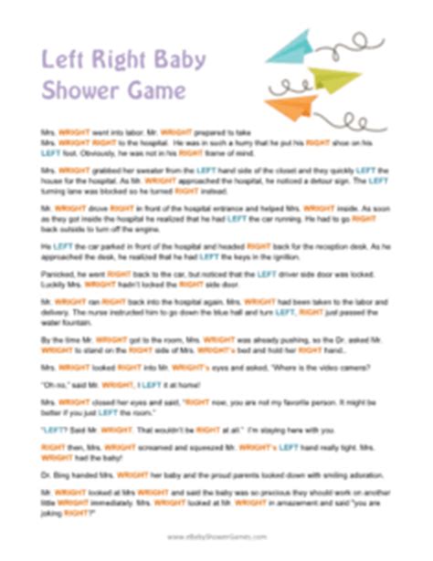 The adapted poem for a baby shower is: Printable Left Right Baby Shower Story Game ...
