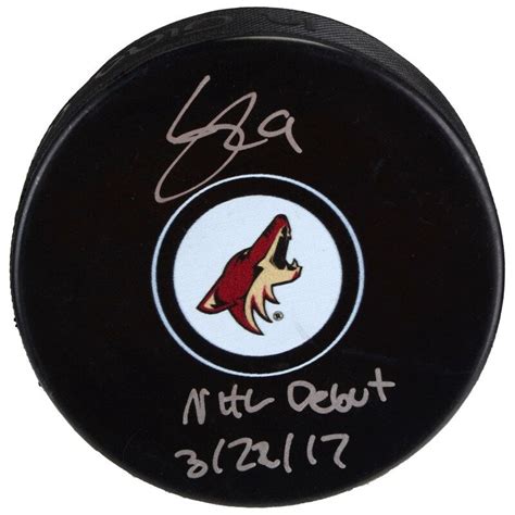 clayton keller arizona coyotes fanatics authentic autographed hockey puck with nhl debut 3 27