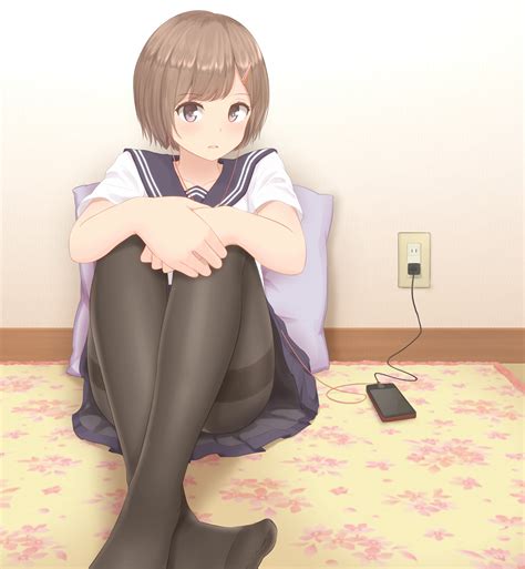 Wallpaper Anime Girls School Uniform Stockings Short