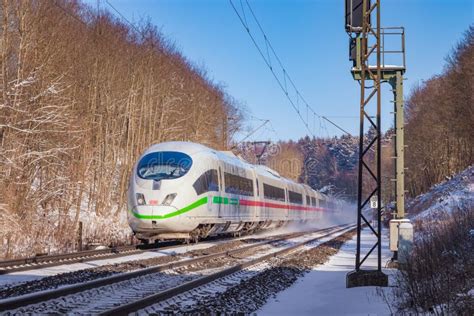 German High Speed Train Ice Intercity Express In Sunny Winter