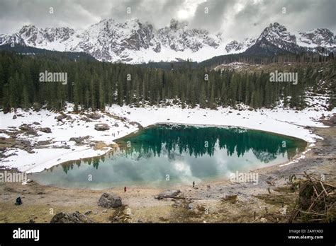 Karersee Lake And Dolomites In The Morning Welschnofen South Tirol