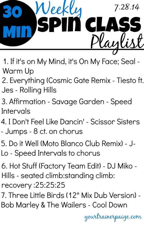 Weekly Spin Classworkout Playlist Workouts Pinterest