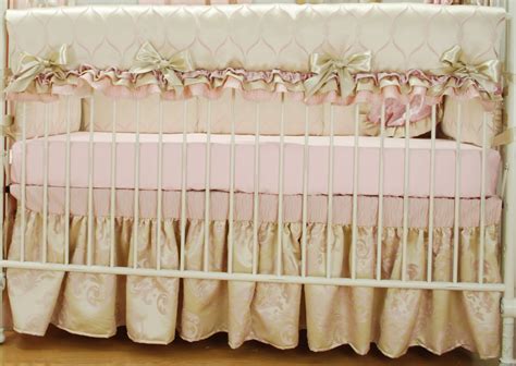 Crib bedding in dupioni silkscustom made all textiles | etsy. Satin crib bedding set with pink ruffles, pink damask ...