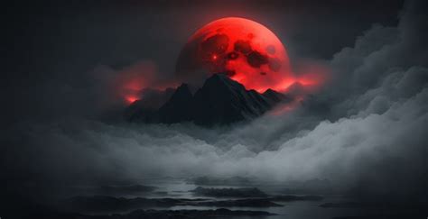 Wallpaper Red Moon And Dark Mountains Art Desktop Wallpaper Hd Image