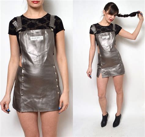 Vintage 90s Silver Faux Leather Overalls By Blackpaganvintage