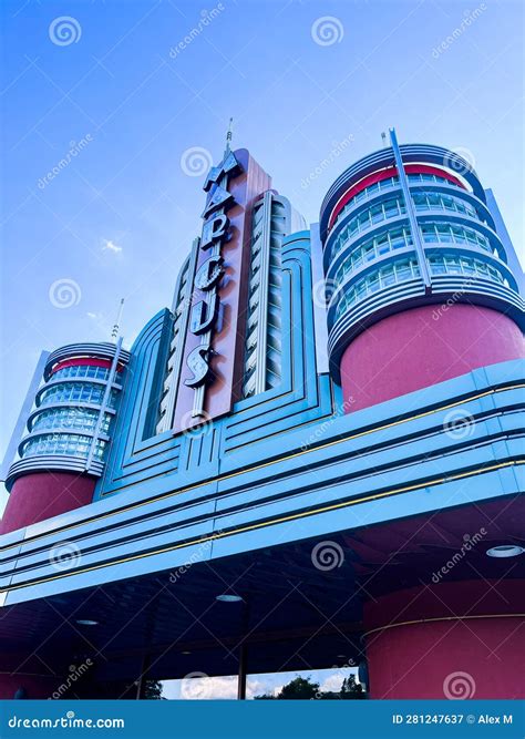 A Shot of the Marcus Cinema in Madison Wisconsin Over Dusk with Neon