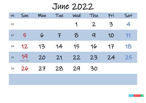 Printable June 2022 Calendar Word Template K22m498
