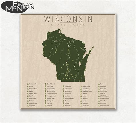 Wisconsin Parks State Park Map Fine Art Photographic Print Etsy Canada