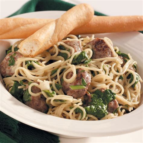 Photos of broccoli garlic angel hair pasta. Angel Hair Pasta with Sausage & Spinach Recipe | Taste of Home