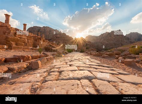 Ancient Roman Road Next To Ruins Of Petra Nabataean City Of Petra