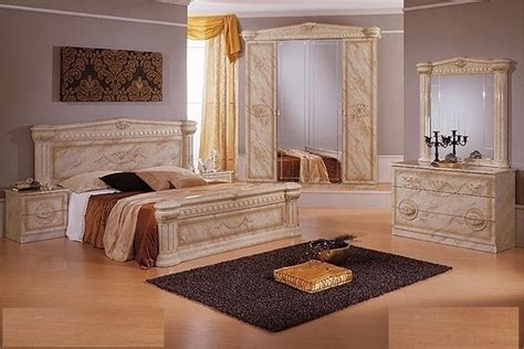 Italian High Gloss Marble Bedroom Furniture Set Homegenies