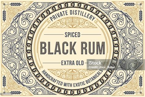 Spiced Black Rum Ornate Vintage Decorative Label Stock Illustration