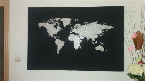 Diy World Map Home Decor Black Canvas With Glitter Design The World