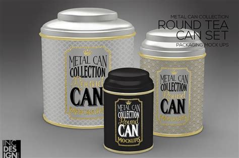 Download Round Tea Tin Set Packaging Mockup | Thee blikken