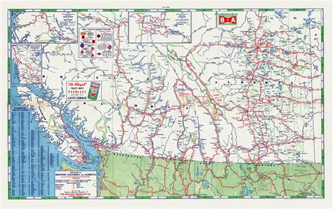 Road Map Of The Provinces Of British Columbia And Alberta 1940 Map