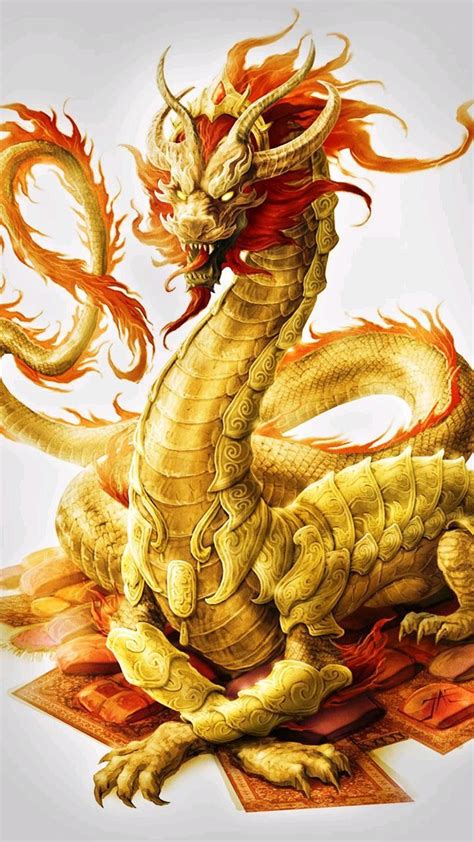 A Golden Dragon Statue Sitting On Top Of A Piece Of Paper With Fire
