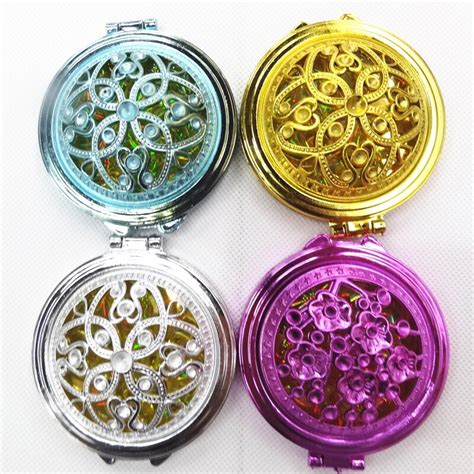 1pc Portable Compact Mirrors Girl Double Side Folded Hollow Out Makeup