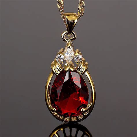Genuine Red Ruby Oval Pendant And Gold Singapore Fashion Necklace
