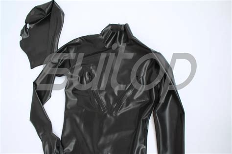 Mens Latex Full Cover Catsuit Zentai Teddies With Chest Zipper And