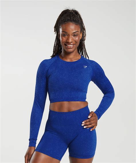 gymshark adapt fleck seamless long sleeve crop top cobalt blue iris blue gymshark