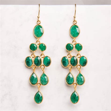 Emerald Gold Plated Chandelier Earrings By Rochejewels