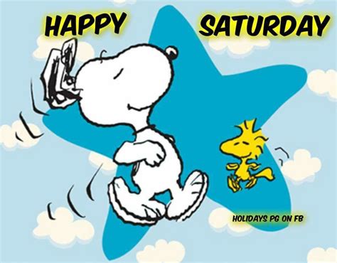Happy Saturday Snoopy And Woodstock Dancing In Front Of A Blue Star