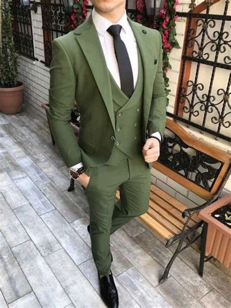 Men Suits Green 3 Piece Slim Fit Formal Fashion Wedding Suit Etsy