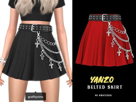 Grafity Cc Katrin Belted Skirt In 2020 Sims 4 Dresses Sims 4 Mods