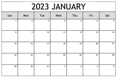 Free January 2023 Blank Calendar Printable Pdf