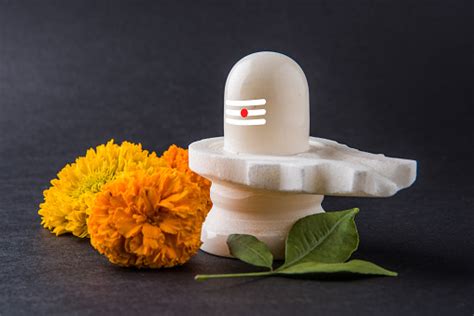 Shiva Linga Made Up Of White Marble With Flowers Mahashivaratri Stock
