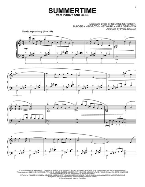 Summertime Arr Phillip Keveren Sheet Music George Gershwin Piano Solo