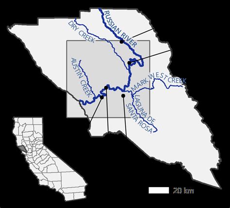 Map Of Sonoma County The Shaded Box Indicates The Study Area And The