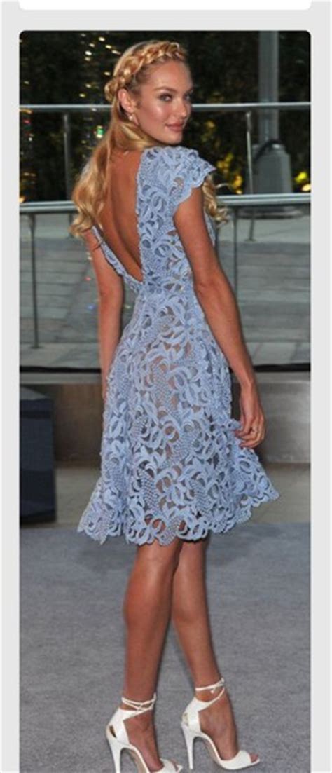 Dress Blue Dress Lace Dress Candice Swanepoel Backless Dress Date