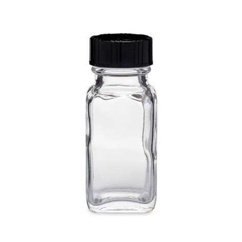 1 Oz Clear Glass French Square Bottles Black Cap Berlin