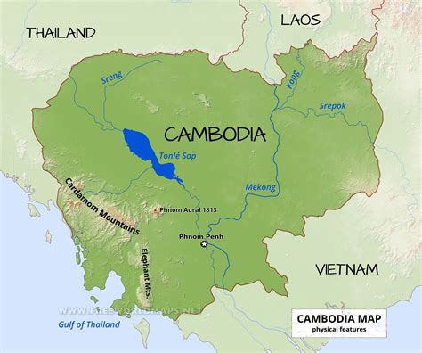 Physical Map Of Cambodia Ezilon Maps Physical Map Cambodia Map The