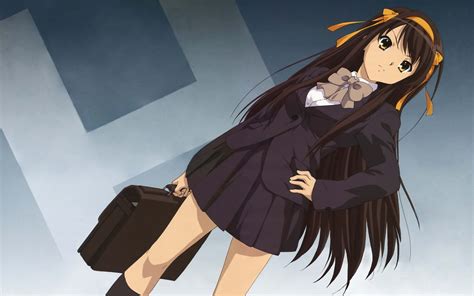 Wallpaper Ilustrasi Gadis Anime Rambut Hitam The Melancholy Haruhi